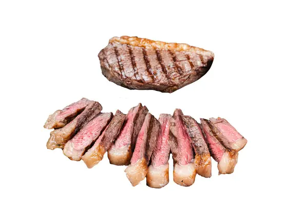 Smažený Nakrájený Steak Hovězí Svíčkové Grilovaný Pohár Hovězího Steaku Ocelovém — Stock fotografie