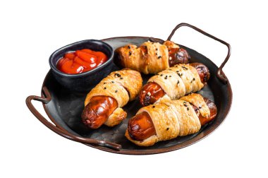 Sosisli börek ve sosisli börek. İzole, beyaz arkaplan