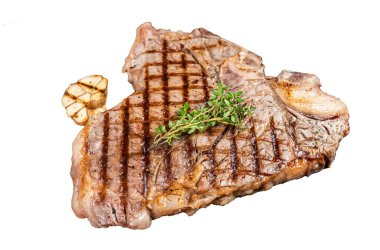 Izgara T-bone ya da ızgarada biftekli biftek. İzole, beyaz arkaplan