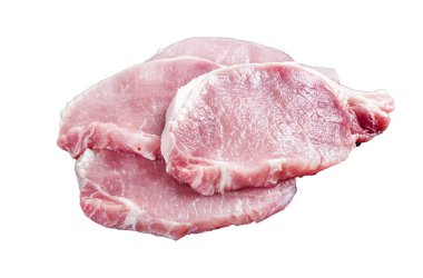 Tavada kızartılması için pirzola ve sebze. İzole, beyaz arkaplan