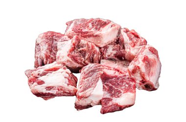 Mutfak çelik tepside çiğ et ve kuzu eti. İzole, beyaz arkaplan