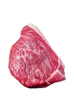 Çiğ biftek dilimi ya da kasap masasında sığır filetosu bifteği. Beyaz arkaplanda izole