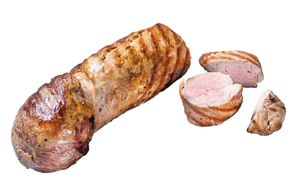 Bbq Roasted Pork Tenderloin Fillet Meat Isolated White Background — Stock Photo, Image
