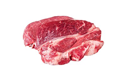 Çiğ Chuck göz devirme Siyah Angus ana bifteği beyaz arka plan, üst görünüm izole