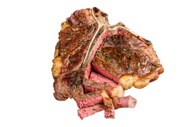 Barbekü Biftek Biftek veya Biftek Biftek Beyaz arka planda, üst manzara