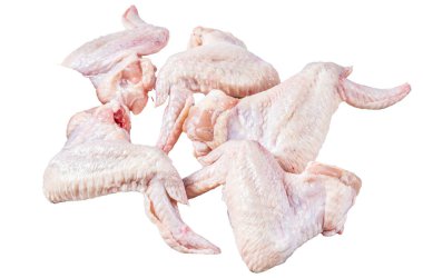 Beyaz arka plan üzerinde üstten görünüm izole çiğ tavuk kanadı