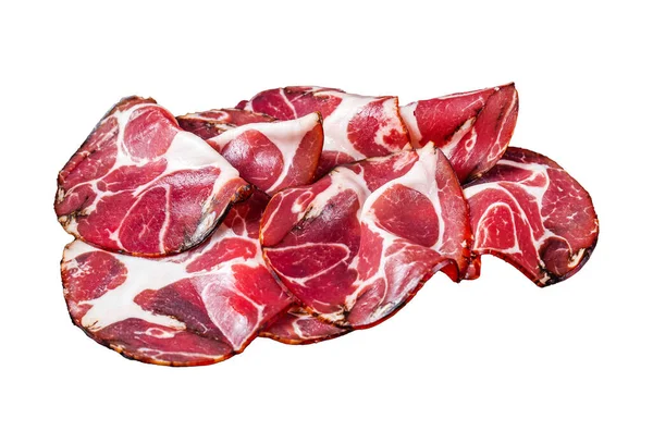 Coppa Capocollo Capicollo Cured Ham Izolowana Białym Tle Widok Góry — Zdjęcie stockowe