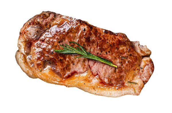 Grilled striploin beef meat steak Isolated on white background, top view