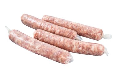 Sosisli sandviçler beyaz arka planda izole edilmiş, üst manzara