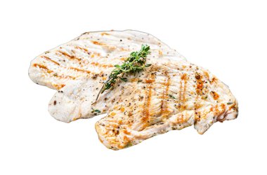 Kızarmış hindi bifteği. Beyaz arka planda izole edilmiş. Üst görünüm