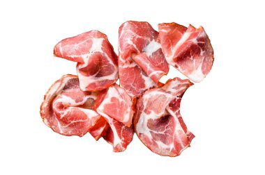 Coppa, Capocollo, Capicollo eti. Beyaz arka planda izole edilmiş. Üst görünüm