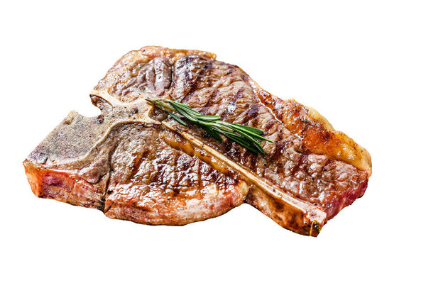 Grilled Porterhouse steak Isolated on white background. Top view