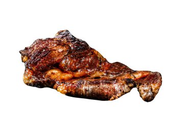 Beyaz arka planda izole edilmiş kaburga bifteği. Üst görünüm