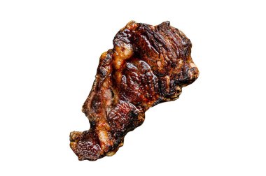 Beyaz arka planda izole edilmiş kaburga bifteği. Üst görünüm