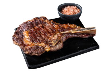 Izgara kovboy ya da biftekli pirzola. Beyaz arka planda izole edilmiş. Üst görünüm