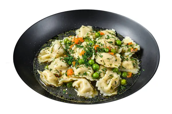 Dumplings Sopa Con Pasta Ravioli Tazón Con Verduras Aislado Sobre Fotos De Stock Sin Royalties Gratis