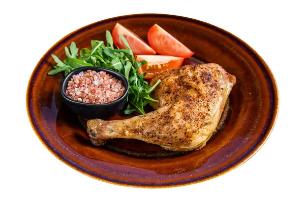 Hidangan Unggas Kaki Ayam Panggang Dengan Salad Vegatables Terisolasi Latar Stok Foto