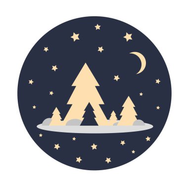 Köknar ağaçları ve yıldızlarla dolu soyut bir Yeni Yıl manzarası