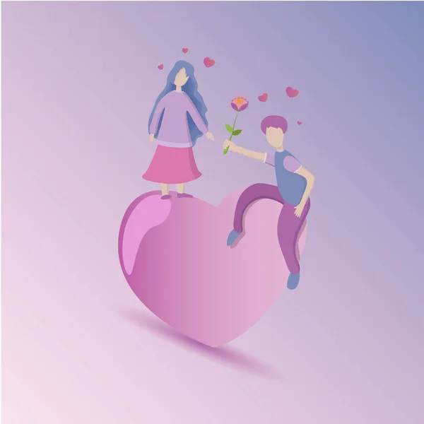 Bela Ilustração Vetorial Cores Casal Amantes Que Sentam Coração —  Vetores de Stock