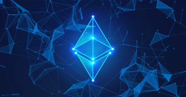 Ethereum ETH şifreleme para birimi simgesi koyu çokgen arkaplan vektörü