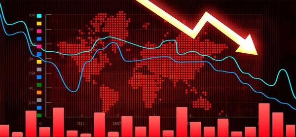 Nyíl Lefelé Grafikon Piros Háttér Állományválság Vagy Pénzügyi Koncepció — Stock Vector