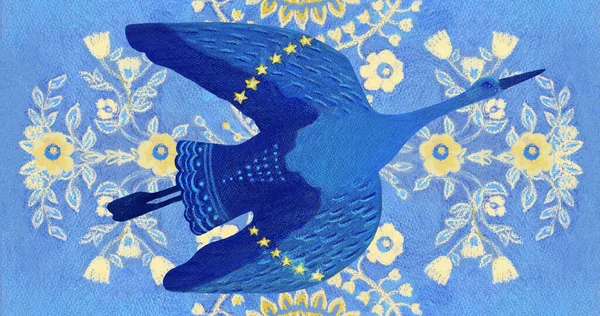 Flying blue bird. Peace symbol, no war concept. Hand drawn