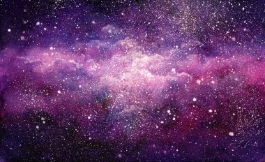 Kozmik çizim. Güzel renkli bir arka plan. Suluboya