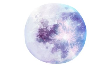 Abstract watercolor full moon isolated on white