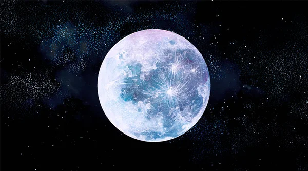 Abstrato Aquarela Céu Noturno Com Lua Cheia — Vetor de Stock