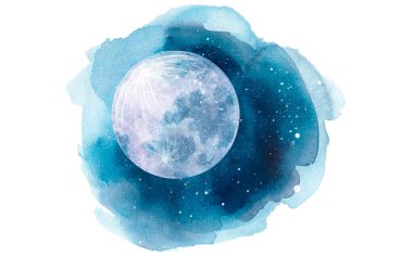 Soyut suluboya gece gökyüzü dolunay ile