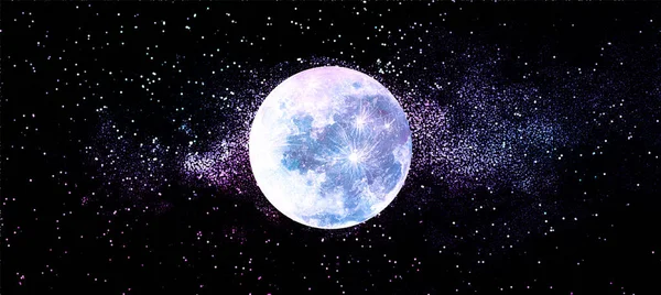 Abstract Watercolor Night Sky Full Moon — Stock Vector