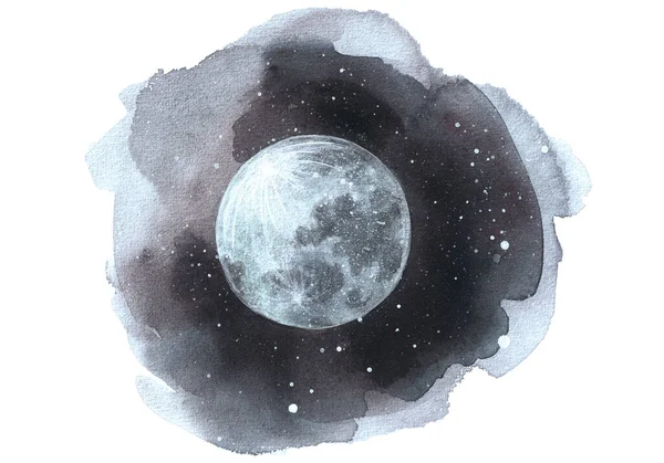 満月の夜の水彩画 — ストック写真