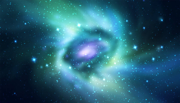 Фон космического вектора с реалистичной спиральной галактикой и звездами