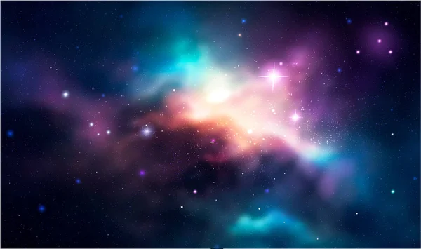 Rymdvektor Bakgrund Med Realistisk Nebulosa Och Lysande Stjärnor Magiska Färgglada — Stock vektor