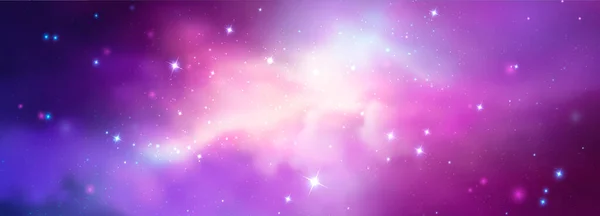 Fondo Vectorial Espacial Con Nebulosa Realista Estrellas Brillantes Galaxia Mágica — Vector de stock