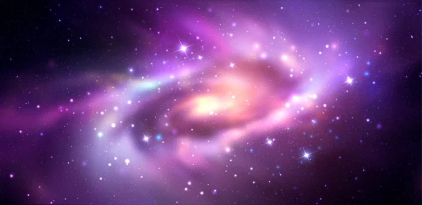 Fondo Vectorial Espacial Con Galaxia Espiral Realista Estrellas — Vector de stock