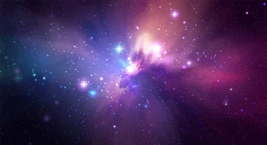 Vektör uzayı gerçekçi illüstrasyon. Yıldızlı renkli nebula arkaplanı