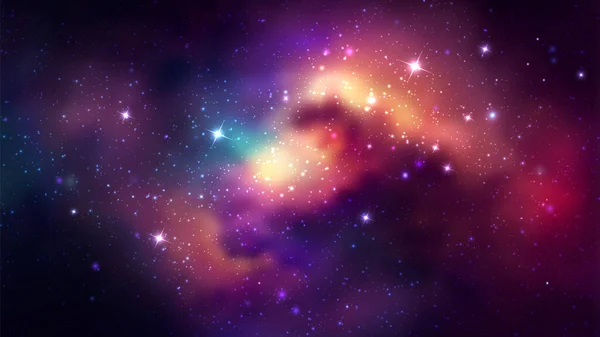 Fond Vectoriel Spatial Avec Nébuleuse Réaliste Étoiles Brillantes Galaxie Colorée — Image vectorielle