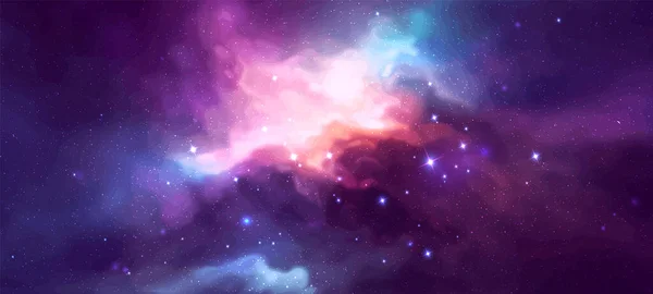 Galaxia Spațială Vectorială Ilustrație Realistă Fundal Nebulos Colorat Stele — Vector de stoc