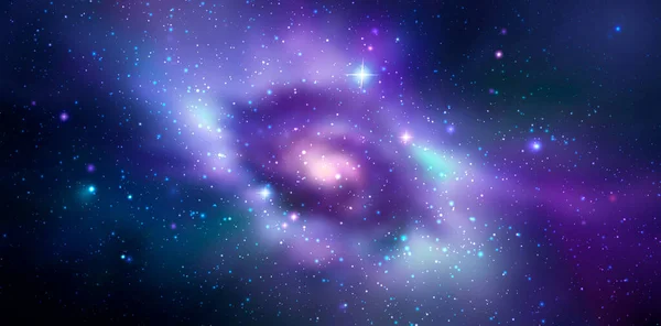 現実的な渦巻銀河と星の宇宙ベクトル背景 — ストックベクタ