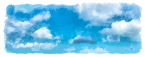 水彩蓝天与云彩背景 现实的 — 图库矢量图片