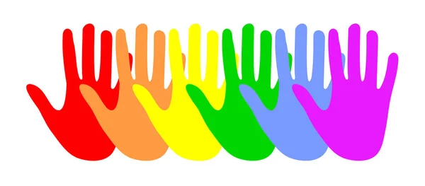 Kleurrijke Rainbow Hands Set Trotse Vlag — Stockvector