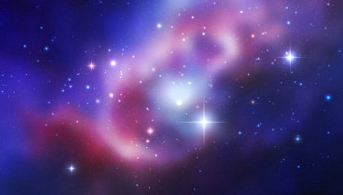 Gerçekçi nebula ve parlayan yıldızlarla dolu bir uzay vektör arkaplanı. Sihirli renkli galaksi