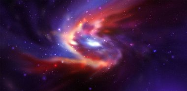 Gerçekçi nebula ve parlayan yıldızlarla dolu bir uzay vektör arkaplanı. Sihirli renkli galaksi