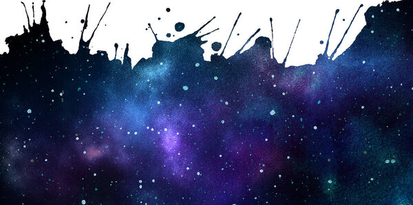 Cosmic illustration for border. Beautiful colorful space background