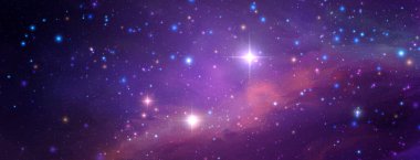 Gerçekçi nebula ve parlayan yıldızlarla dolu bir uzay vektör arkaplanı. Sihirli renkli galaksi
