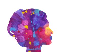 Soyut suluboya ile insan kafası silueti tasviri