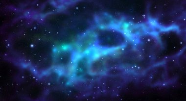 Gerçekçi nebula ve parlayan yıldızlarla dolu bir uzay vektör arkaplanı. Sihirli renkli galaksi