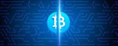 Bitcoin Yarısı. Bozuk arka planda mavi para