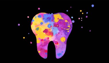 Tooth icon. Vector colorful watercolor illustration isolated clipart